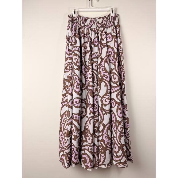 Cato Parisian Cafe Orchid Bouq Maxi Skirt Pink Brown XL NWT Pockets Garden Party - Picture 2 of 10
